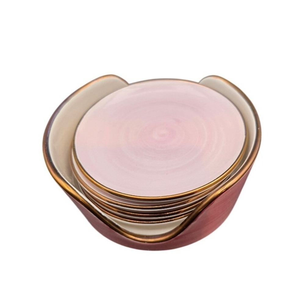 Kate Spade Lenox Charles Lane Pink Gold Coaster Set with Holder‎